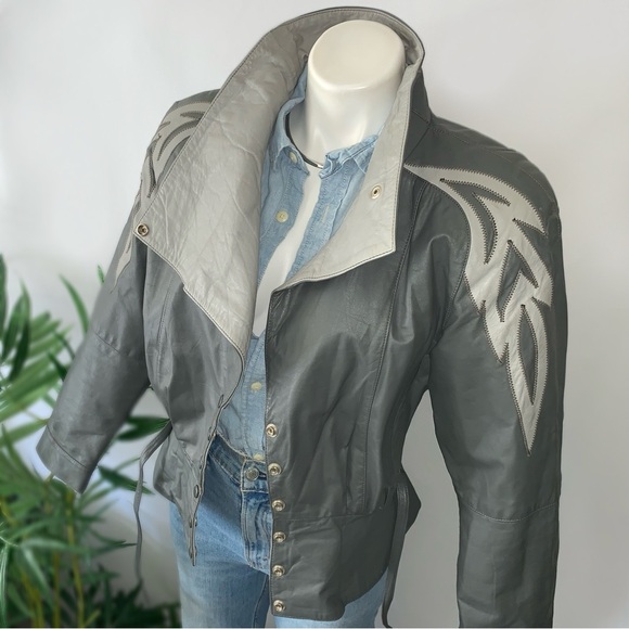 v i n t a g e :: Funnel Neck Leather Jacket Patchwork Phoenix - Picture 3 of 15